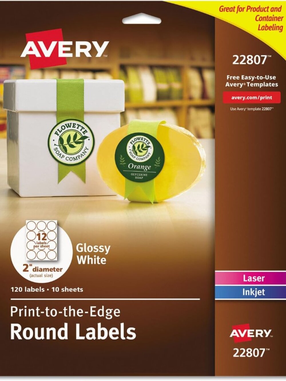 Printable Round Labels, Sure Feed Technology, Glossy White Labels, 2" Diameter,